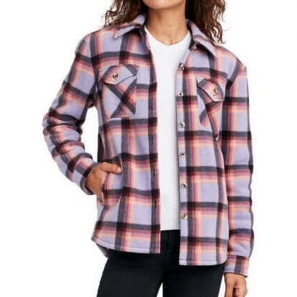 Sage Collective Sherpa Lined Button Up Shirt Women's Size S Plaid Purple/Pink - Picture 1 of 8
